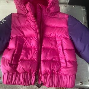Moncler pink/purple 3/6 month puffer coat w/ detachable hood